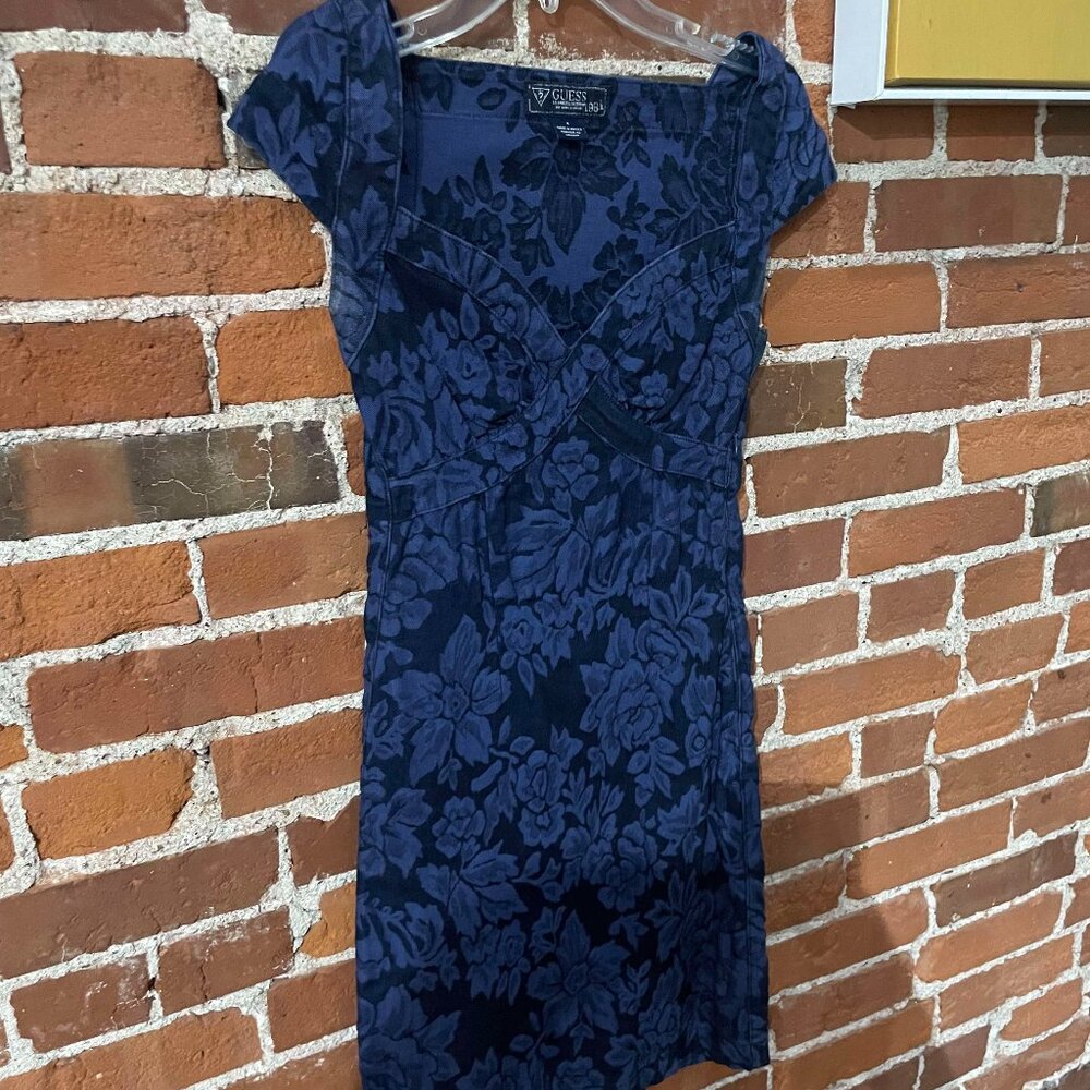 Vintage Guess Denim Floral Open Back Dress
